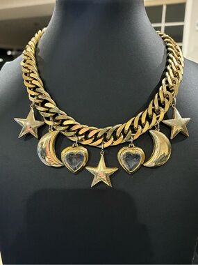 Vintage Chunky Gold Celestial Charm Necklace